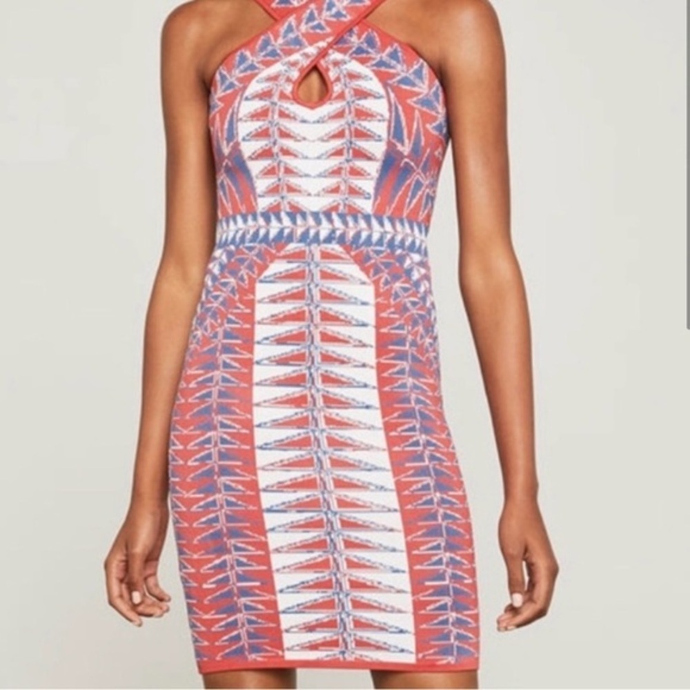 BCBGMax Azria Women's Padma Jacquard Knit Halter Bodycon Bandage Dress XXS